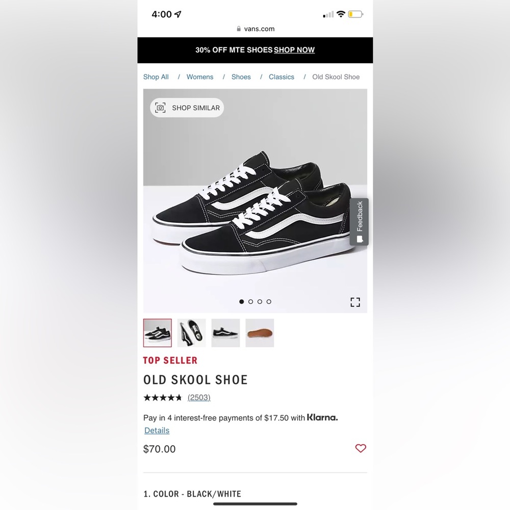 Women’s Black Old Skool Vans // size 8